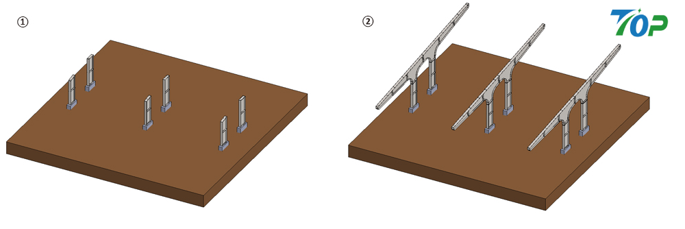 Installation process diagram for solar parking carport mounting system
